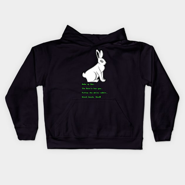 Wake up Neo, Follow the White Rabbit Kids Hoodie by Meta Cortex